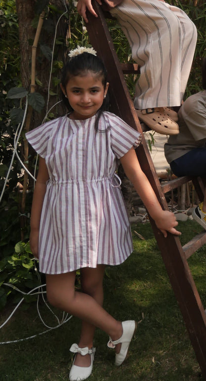 Stripe Side Pleat Dress
